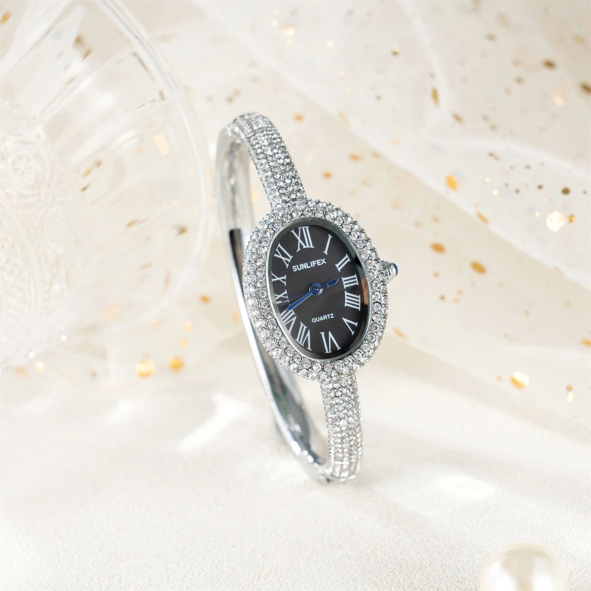 Elegant Roman Numeral Oval Bracelet Watch
