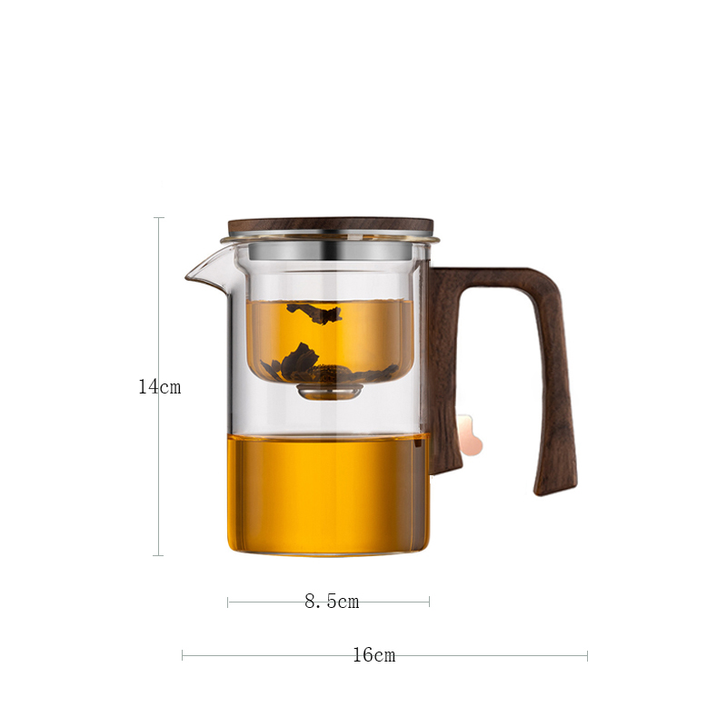 New Tea Pot with Magnetic Switch, Glass, Wood Handle, Tea Separation