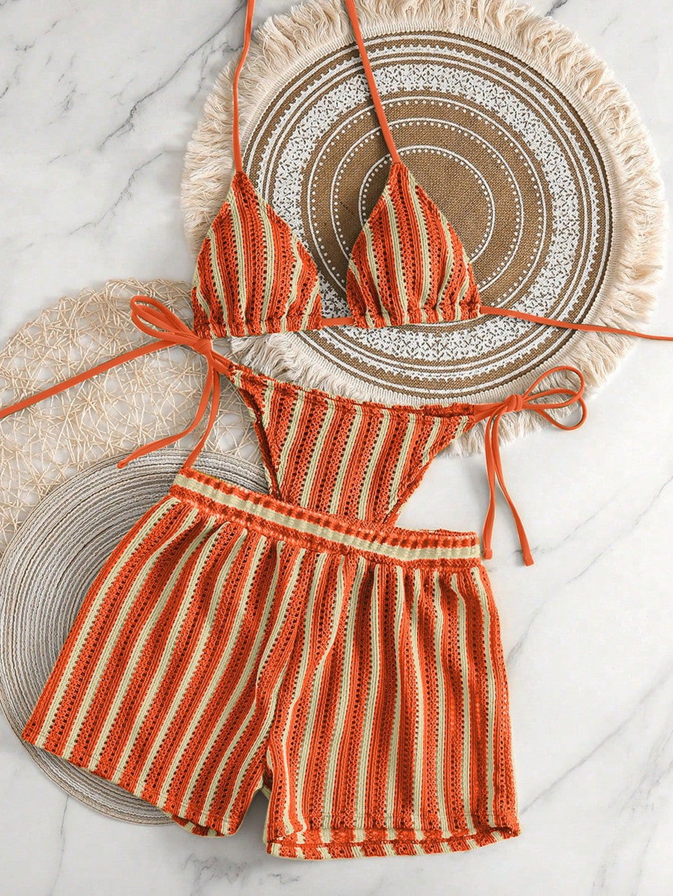 Mesh Tie Up Bikini Set with High Cut Bottoms