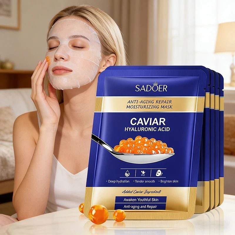 SADOER Caviar Hyaluronic Acid Hydrating and Brightening Face Mask Set