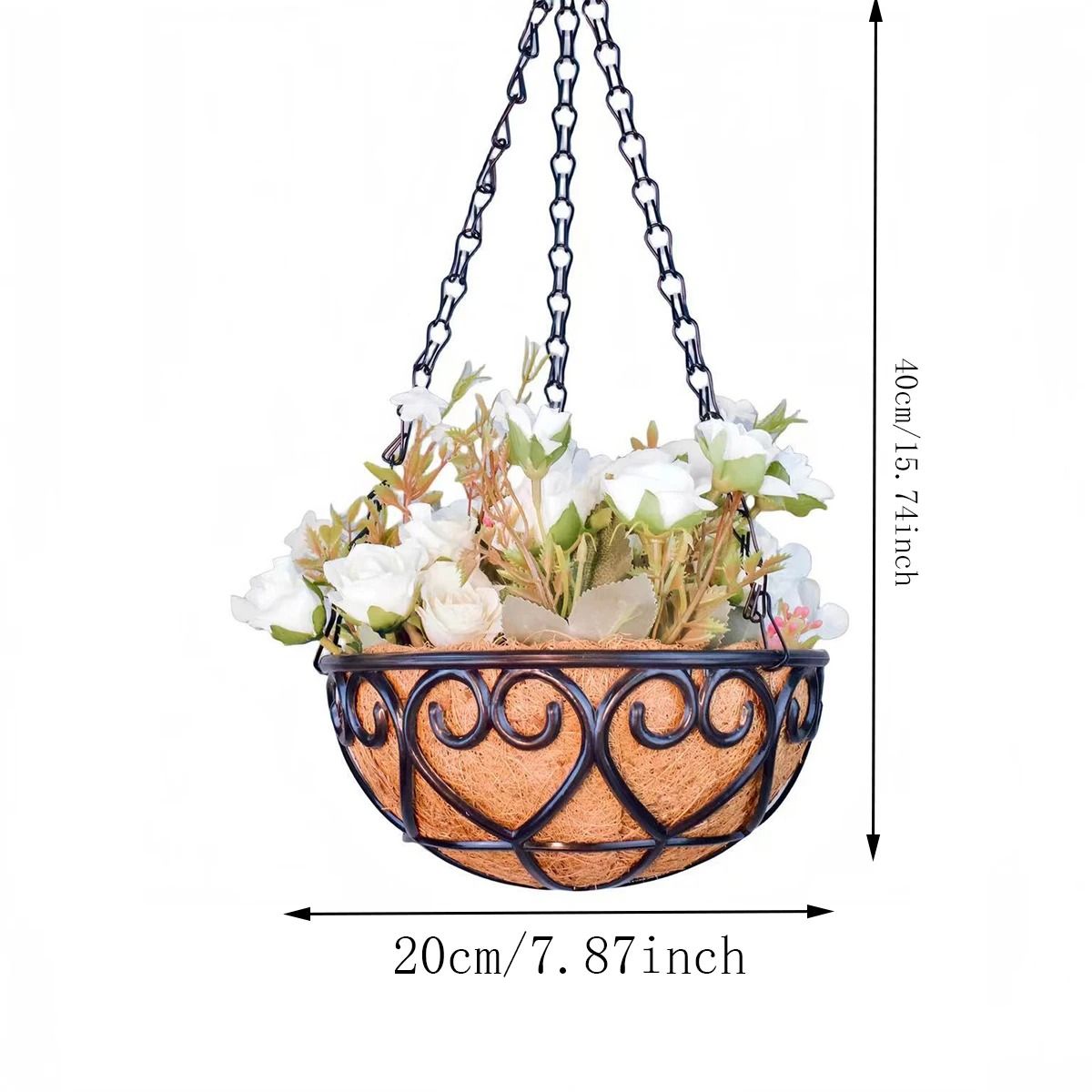 Coconut Fiber Hanging Flower Pot Basket Iron Chain Hanging Plant Basket
