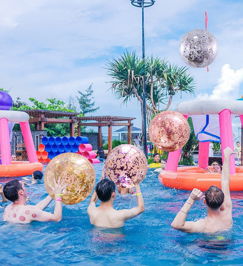 Blue Transparent Glitter Beach Ball Inflatable Pool Party Toy