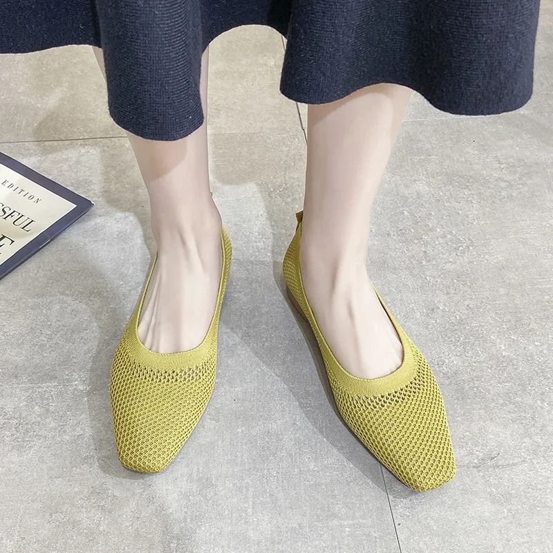 Breathable Mesh Fashion Flats Women Spring Summer Square Toe Slip on Loafers Walking Shoes