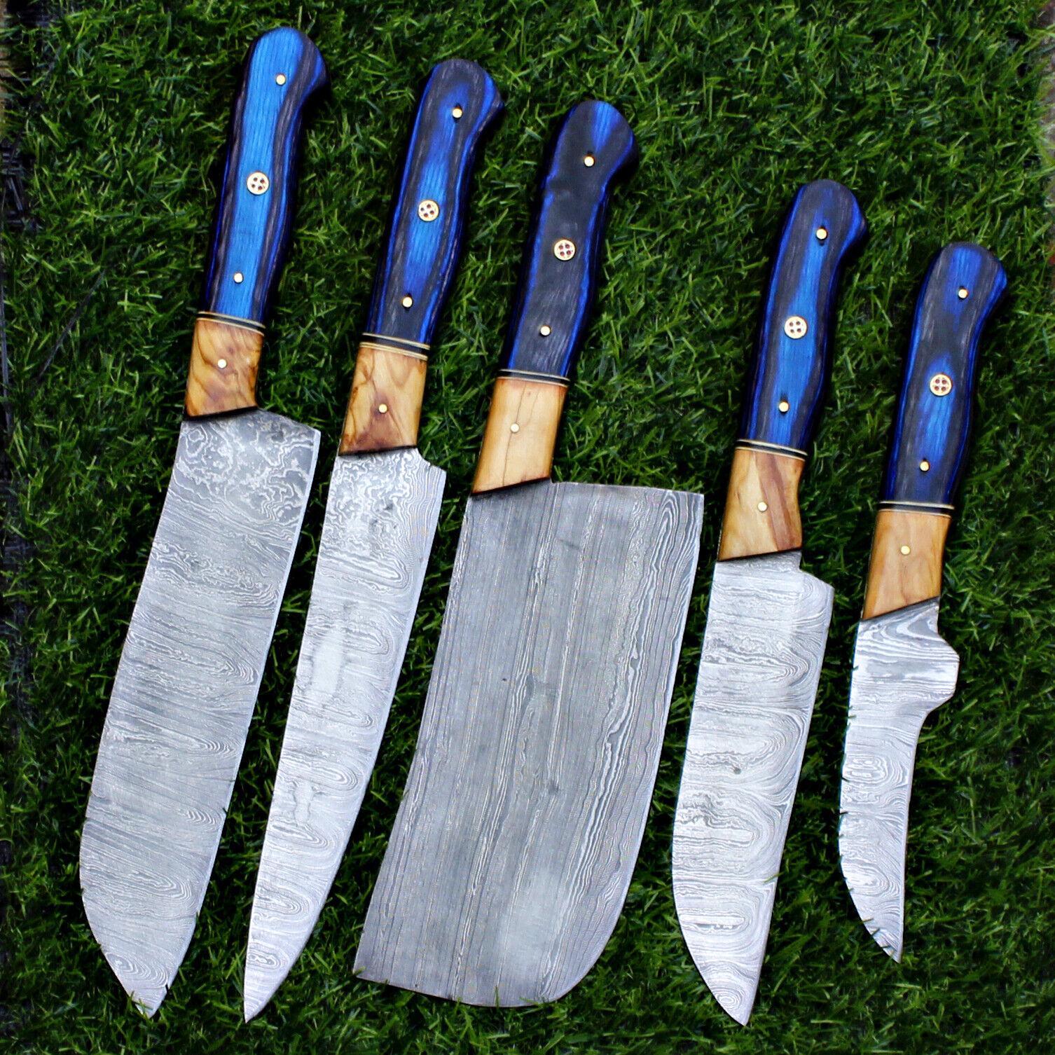 Custom Twist Damascus Knives for Chefs – Handmade Set of 5
