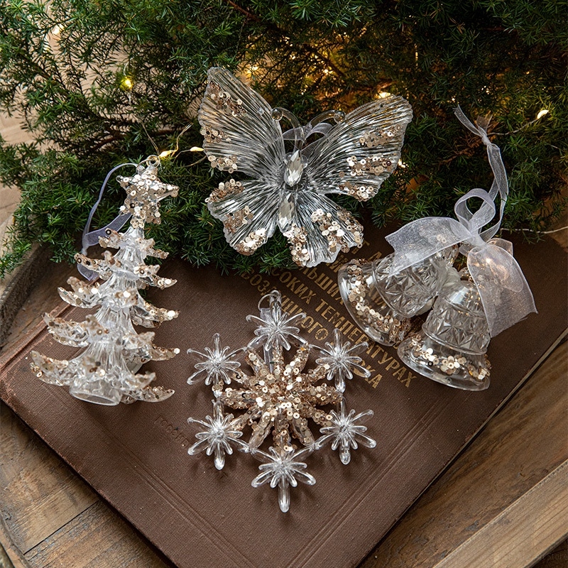 Christmas Tree Ornaments Hanging, Acrylic Crystal Pendant, Snowflake Ornaments , Home Decoration Xmas Gifts