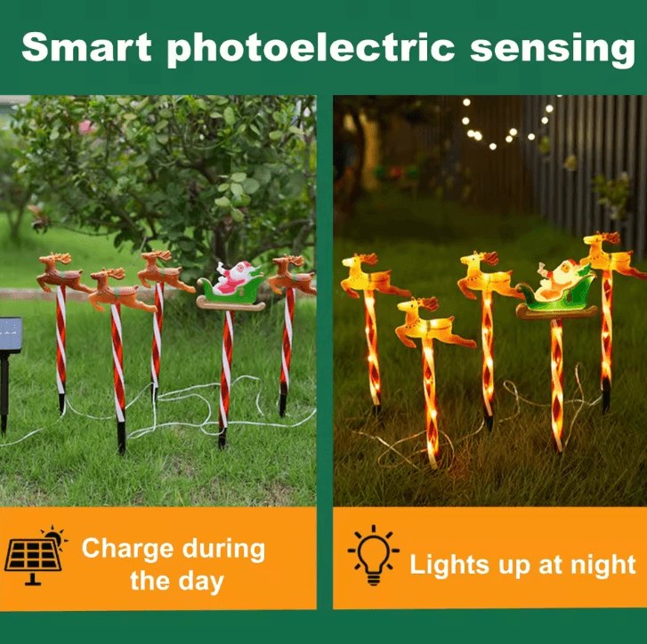 Christmas Deer Pulling Santa Claus Lawn Lights – Outdoor Holiday Yard Decoration