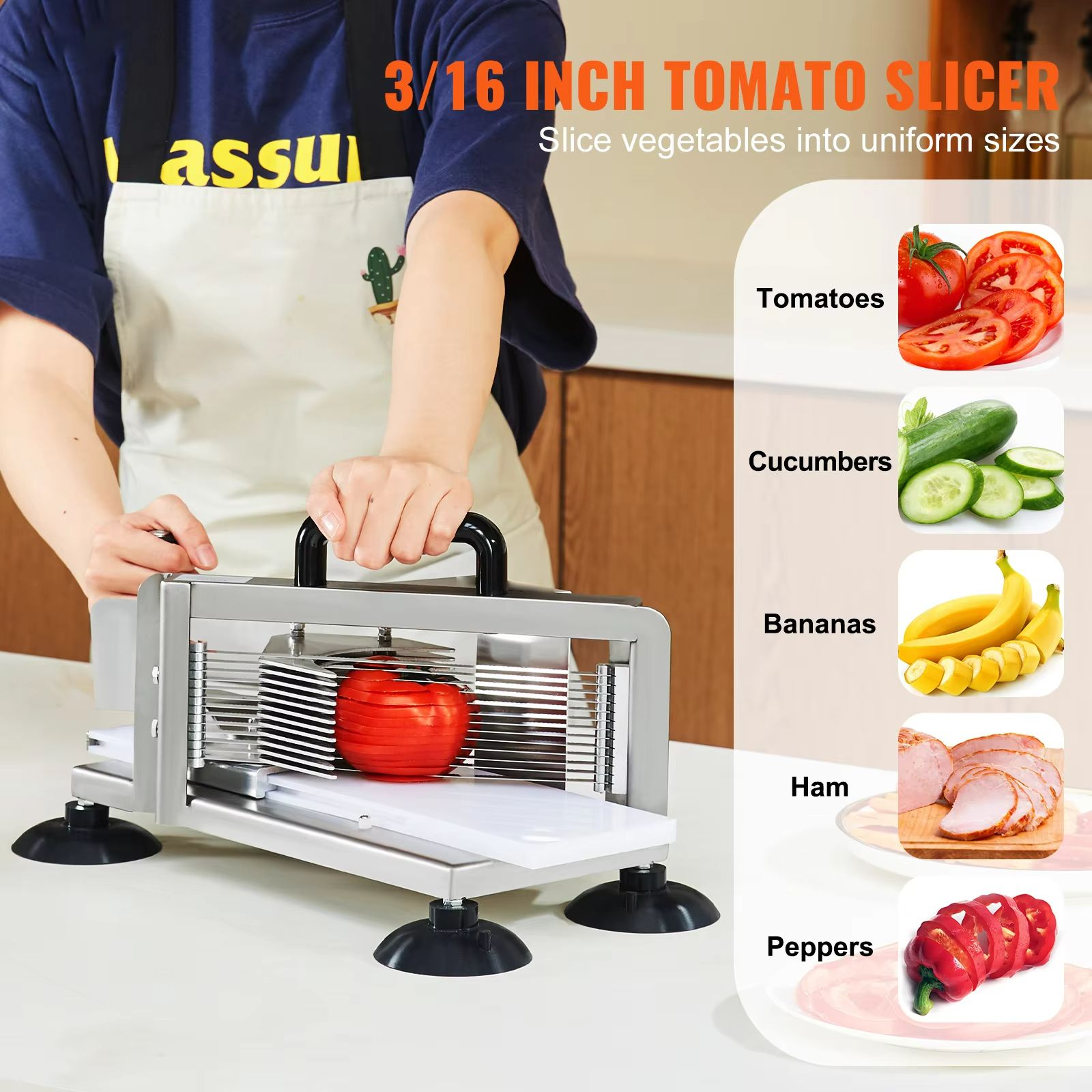SucceBuy Heavy-Duty Stainless Steel Tomato Slicer 3/16 Inch Manual Cutter