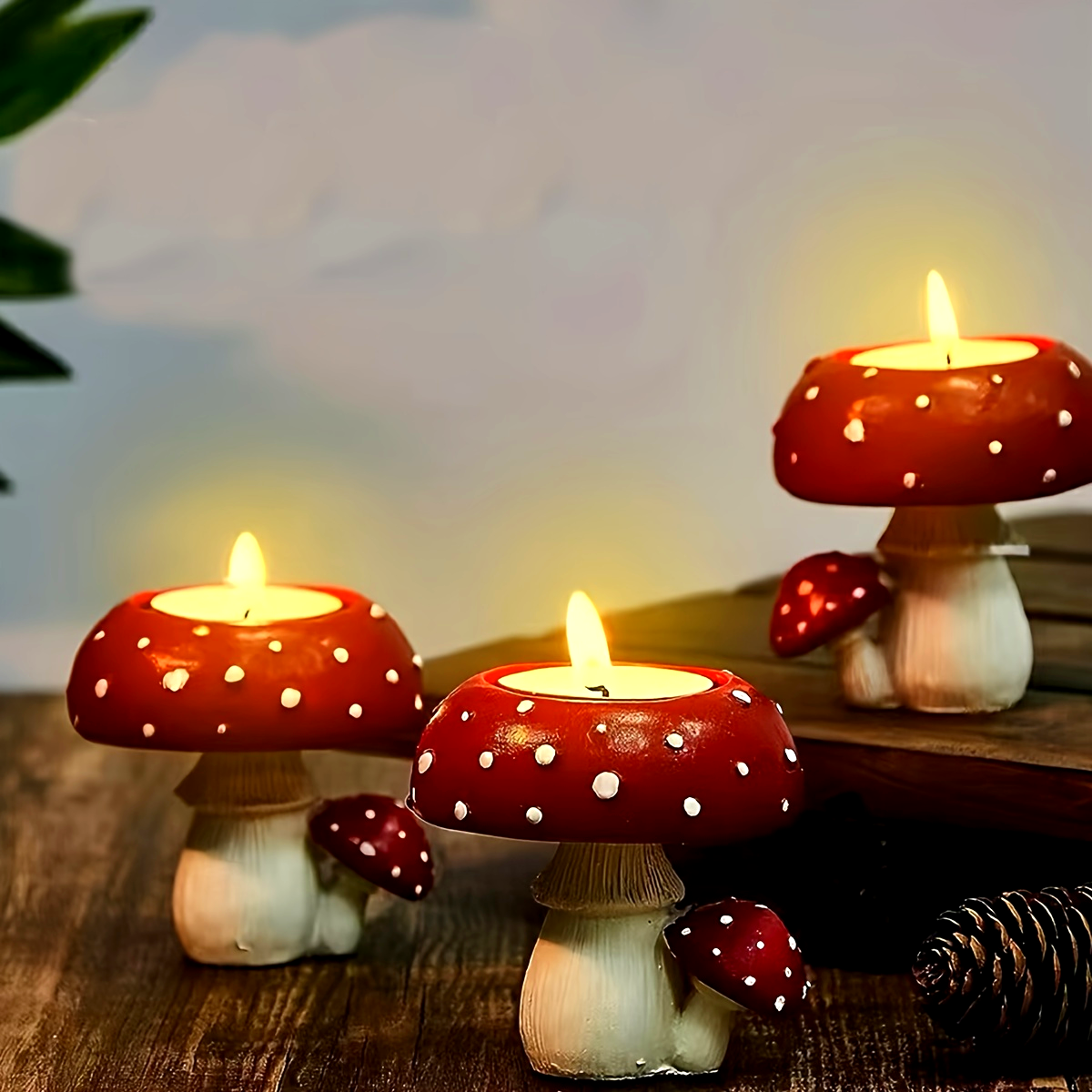 Simulation Mushroom Candle Holder, Small Home Decoration, Rustic Craft Ornament for Tea Lights