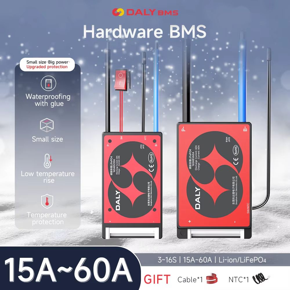 Daly BMS with Switch – Smart Battery Management System for LiFePO4 & Li-ion Packs (12V, 24V, 36V, 48V)