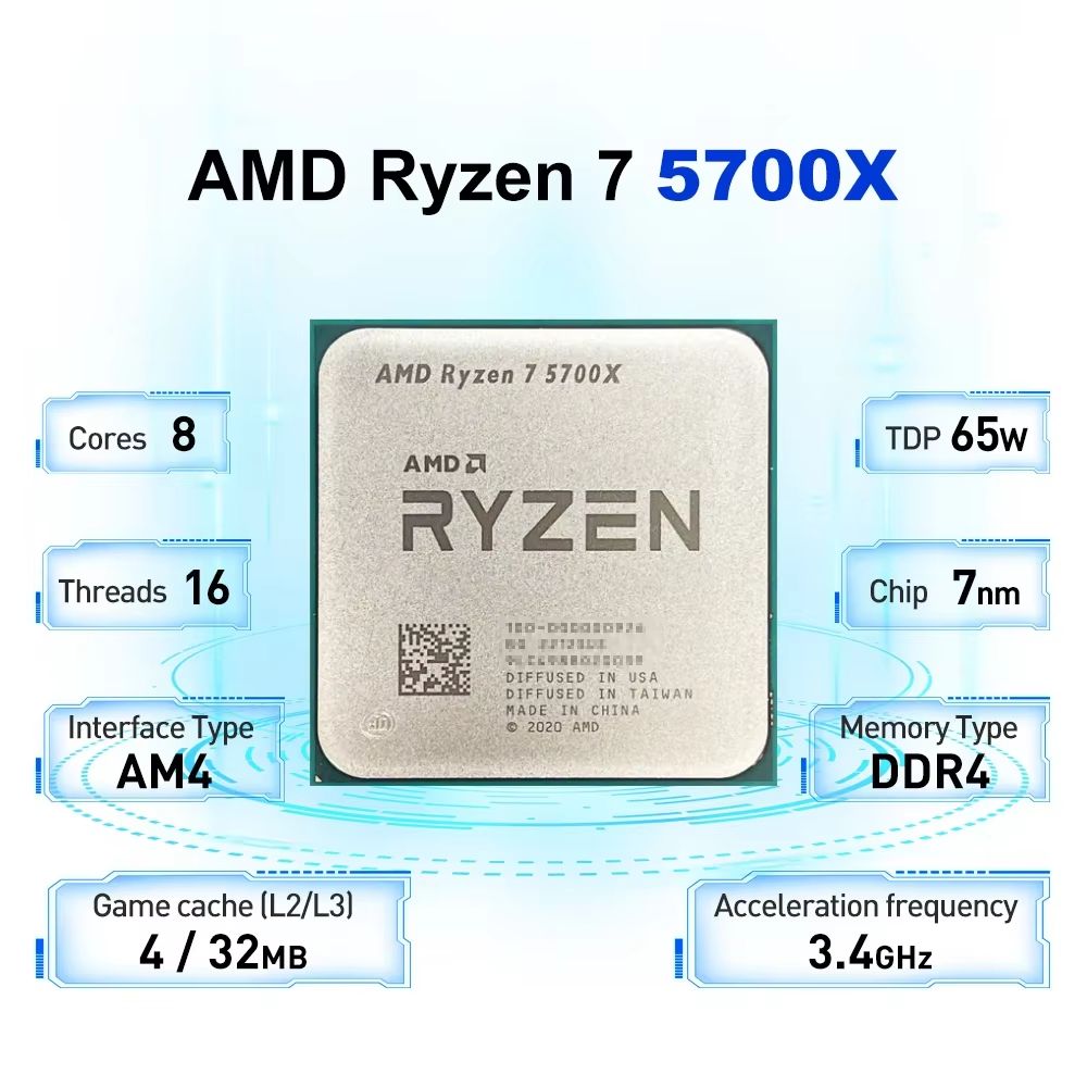 AMD Ryzen 7 5700X 8-Core 16-Thread Processor 65W AM4 Socket – High-Performance CPU for Gaming & Productivity