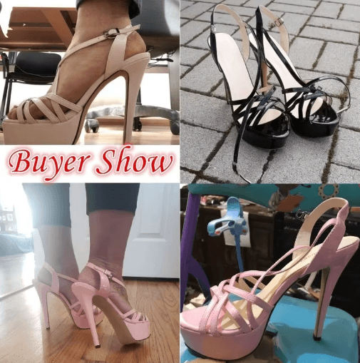 Loslandifen 14 cm Platform High Heels Sandals – Sexy Plus Size Sandals with Ankle Strap Heels for Women