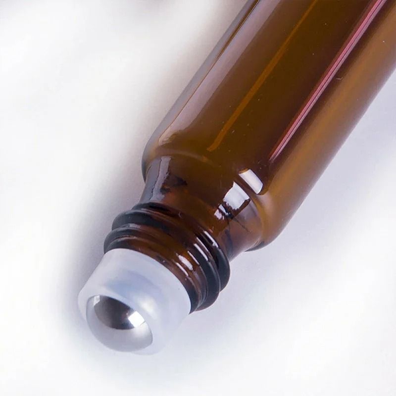 Amber Glass Roll On Bottle Set 10 Piece 5ml and 10ml Refillable Essential Oil Containers with Roller Ball
