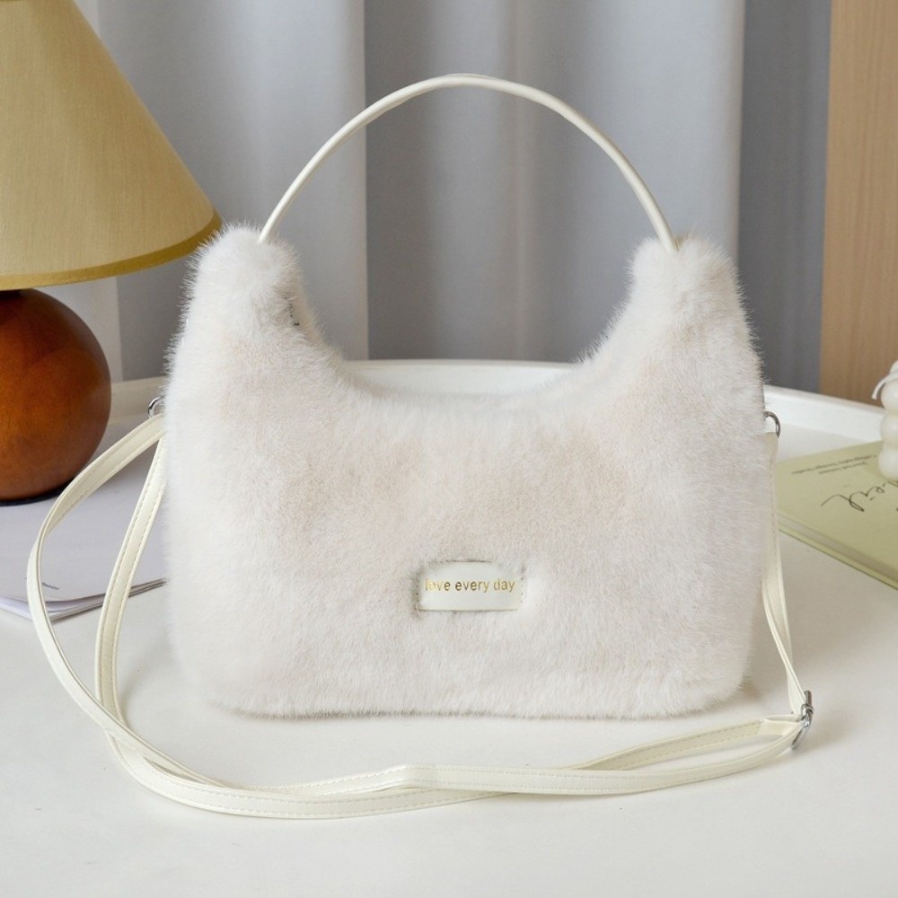 Winter New Luxury Faux Fur Ladies Shoulder Bag, Soft Fluffy Female Crossbody Bag, Solid Color Plush Tote Bag with Large