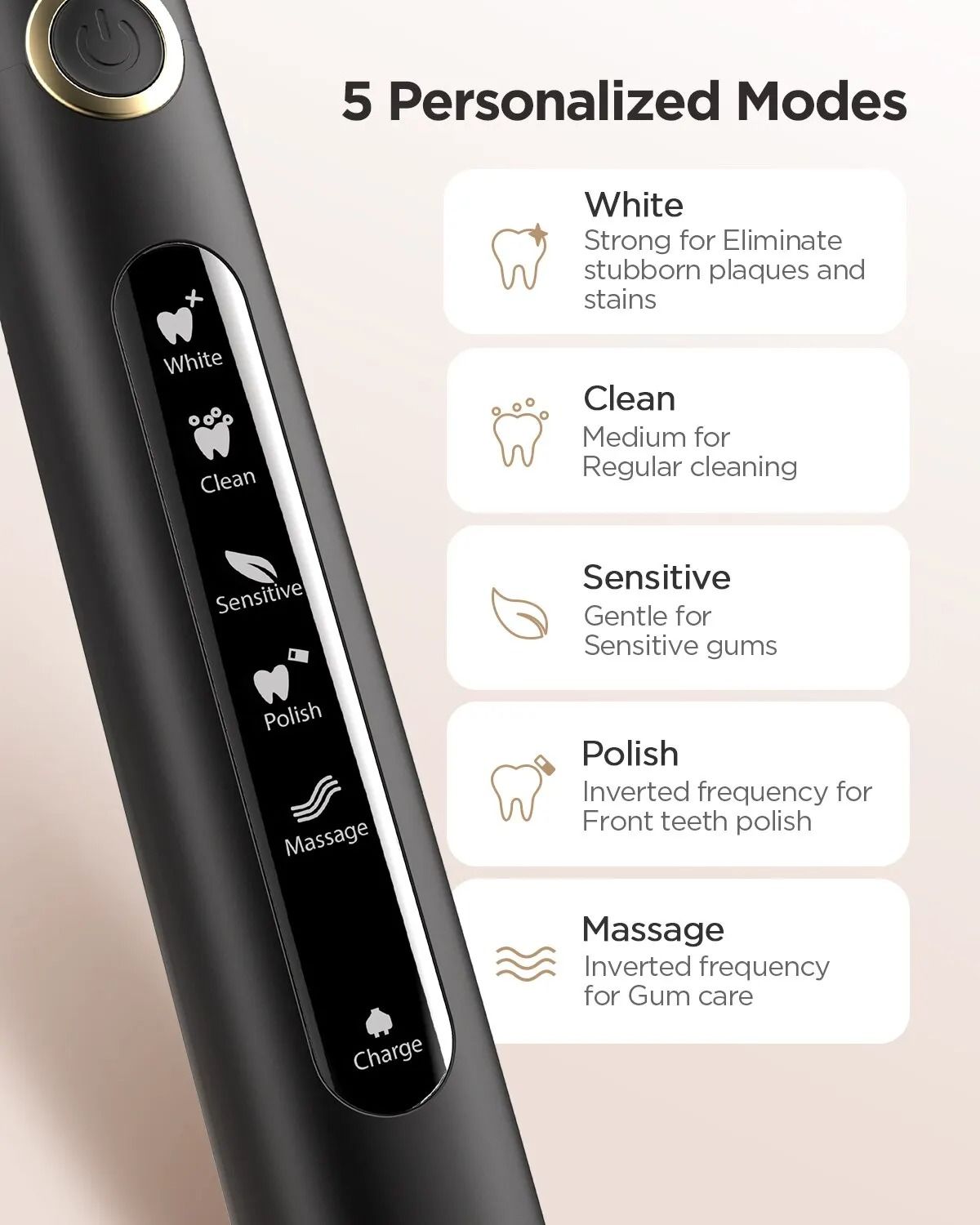 Electric Sonic Toothbrush Rechargeable Waterproof with Replacement Heads
