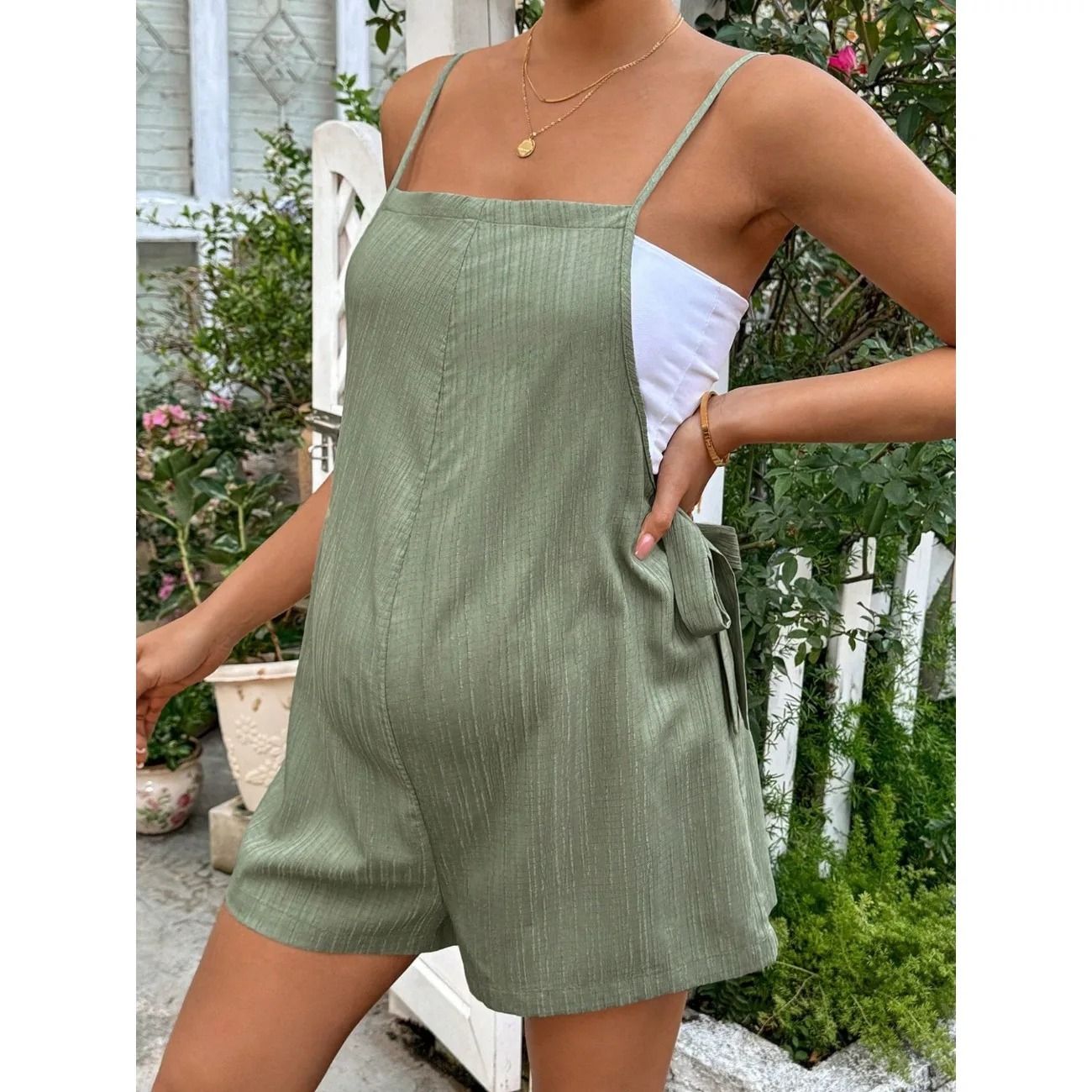 Summer Maternity Romper Dress with Integrated Shorts
