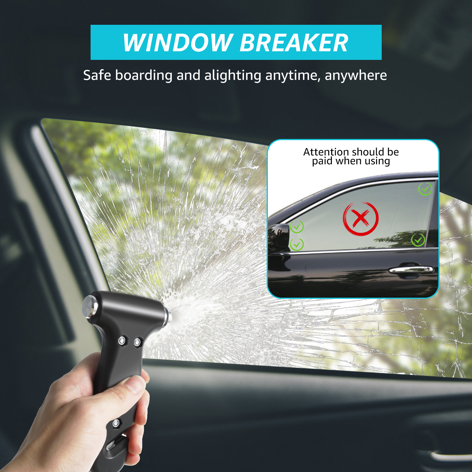 Universal Car Emergency Tool, 3-in-1 Car Safety Hammer with Belt Cutter, Life-Saving Glass Breaker