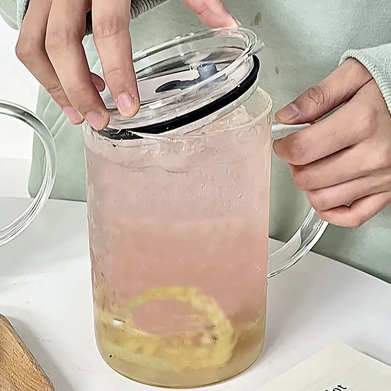 Glass Drinking Tumbler with Lid and Straw, Transparent Coffee Mug, Milk Juice Cup, Mocha Glass Cup, Juice Mug