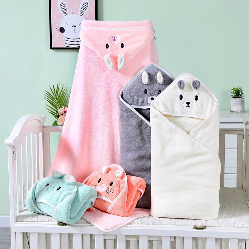 Soft Baby Bath Towel Swaddle Wrap for Girl Boy, Coral Fleece Hooded Newborn Blanket, Toddler Bathrobe for Comfort