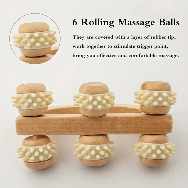 Wooden Massage Roller – Manual Deep Tissue Massager for Back, Neck, and Legs