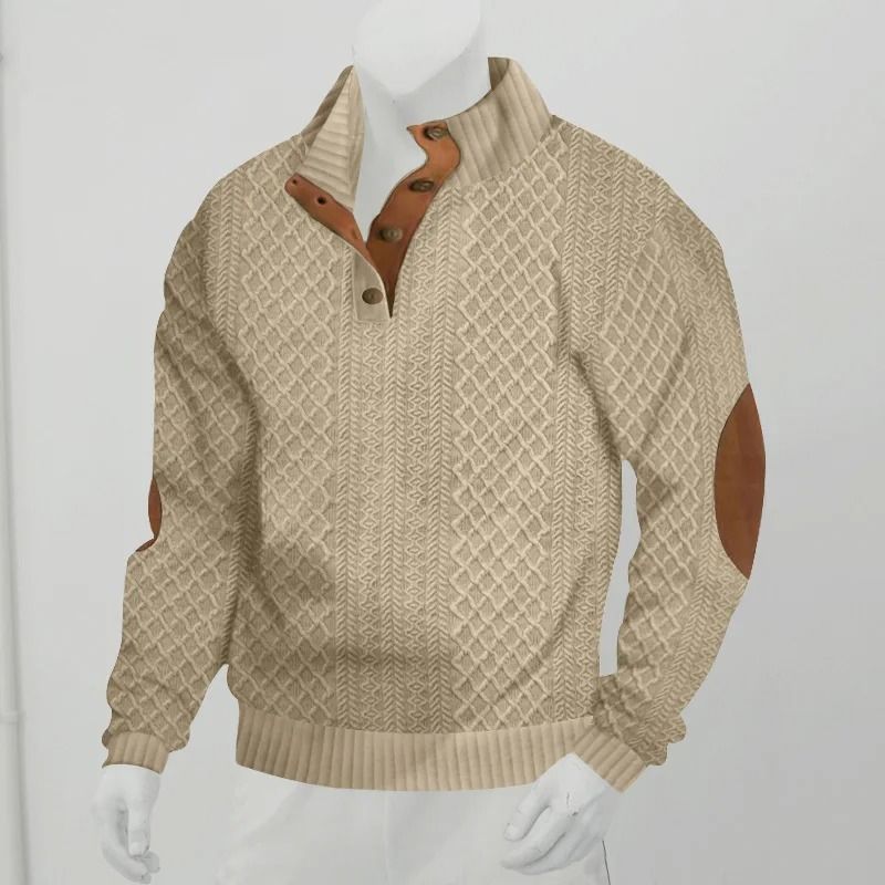 Mens Stand Collar Jacquard Knit Sweater Casual Long Sleeve Pullover