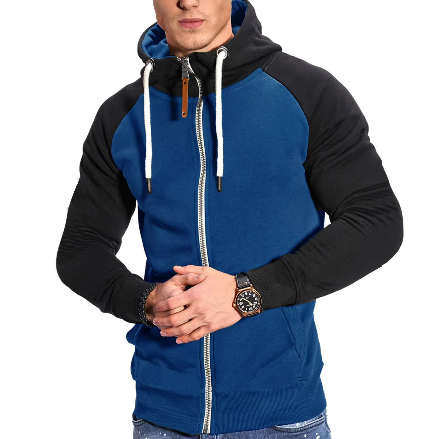 Men's High Neck Zipper Hoodie Long Sleeve Pullover Sweatshirt Jacket