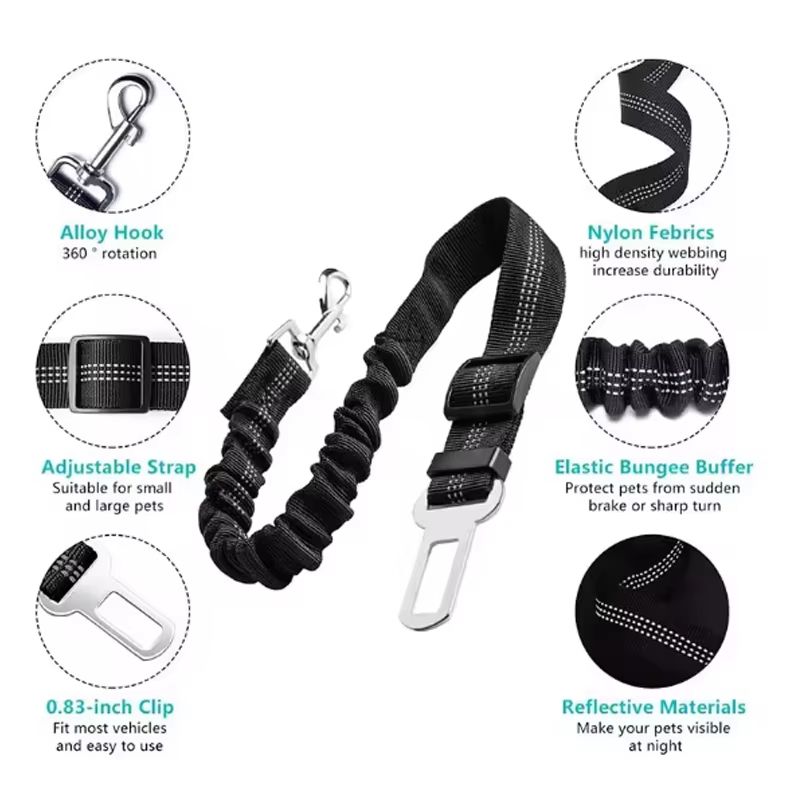 PawGuard Adjustable Dog Car Seat Belt – Elastic Safety Leash for Pets with Buffer Shock Absorption & Secure Clip for Tra