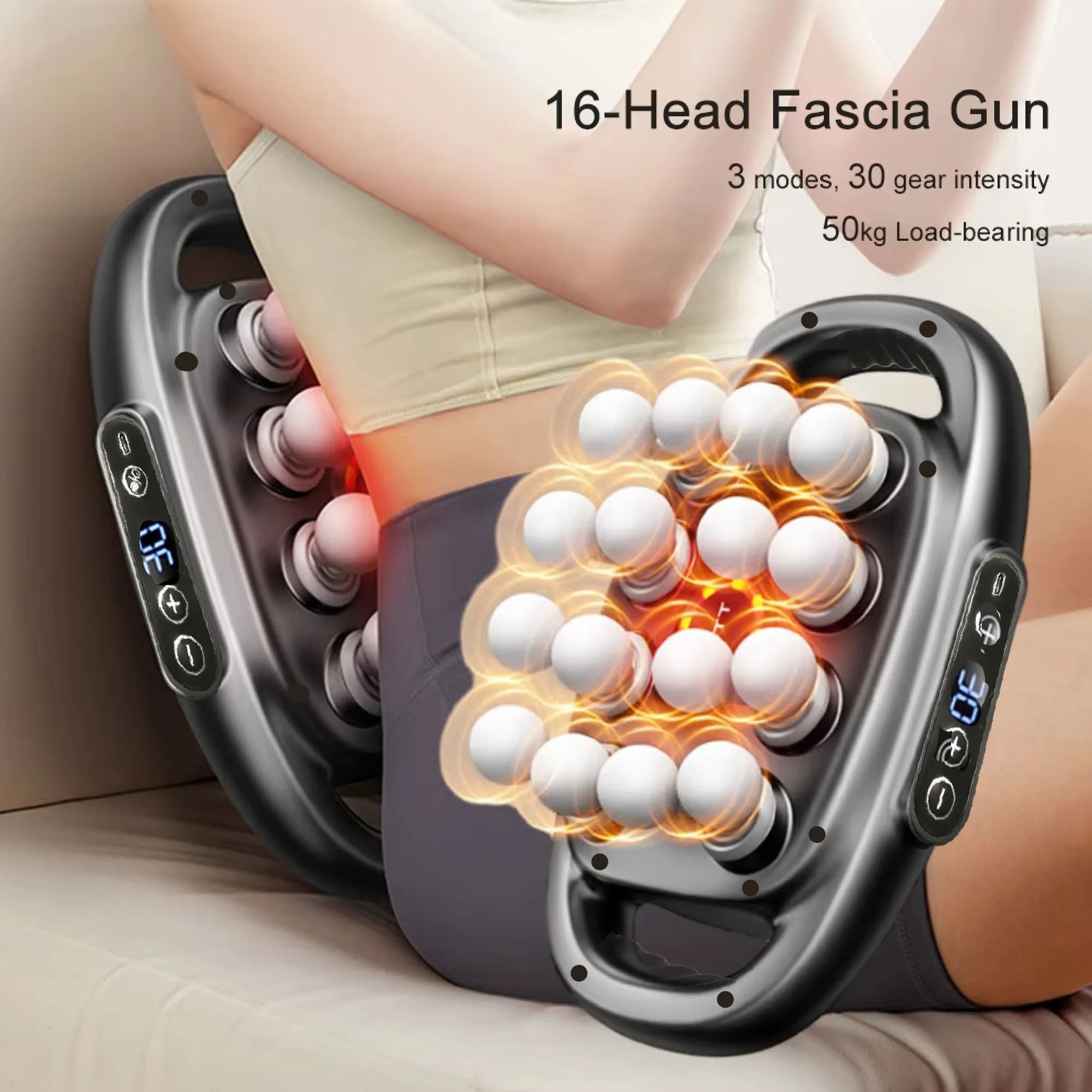 Deep Tissue Percussion Massage Gun – Professional Muscle Recovery Device with 16 Heads – Electric Body Fitness Massager