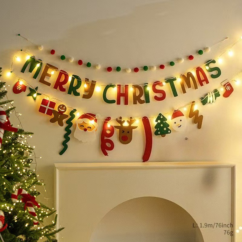 DIY Pendant Handmade Decorated for Merry Christmas, Christmas Balls Flag LED String Light, Hanging Home Flag Banner Xmas