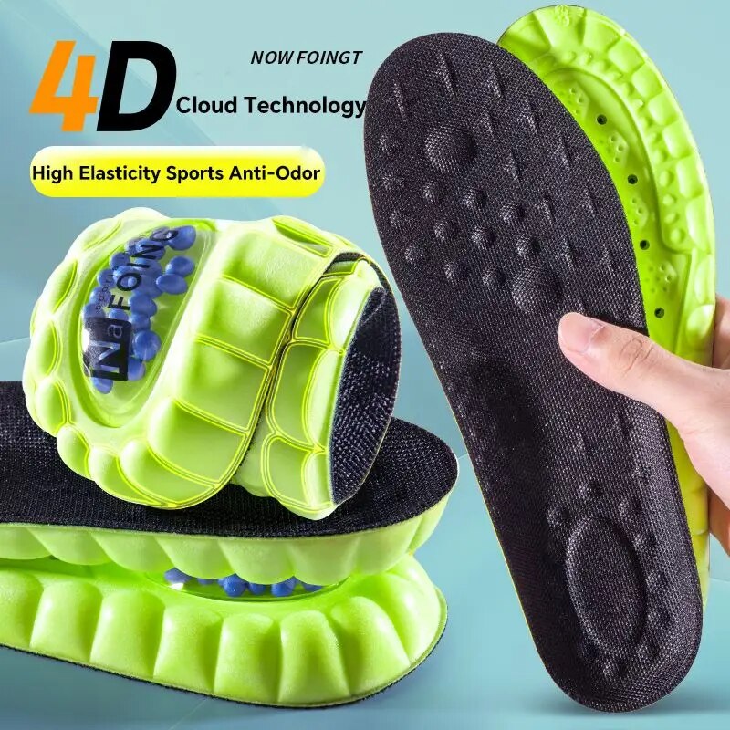 4D Cloud Sport Insoles PU Air Cushion Soft Orthopedic Shoe Inserts Shock Absorption Breathable Running Deodorant Sole
