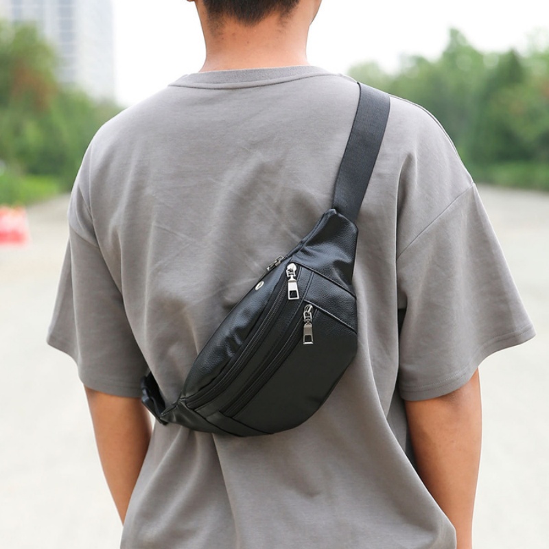 Fashionable PU leather Mens Chest Pack Shoulder Bag Small Crossbody Messenger Bag