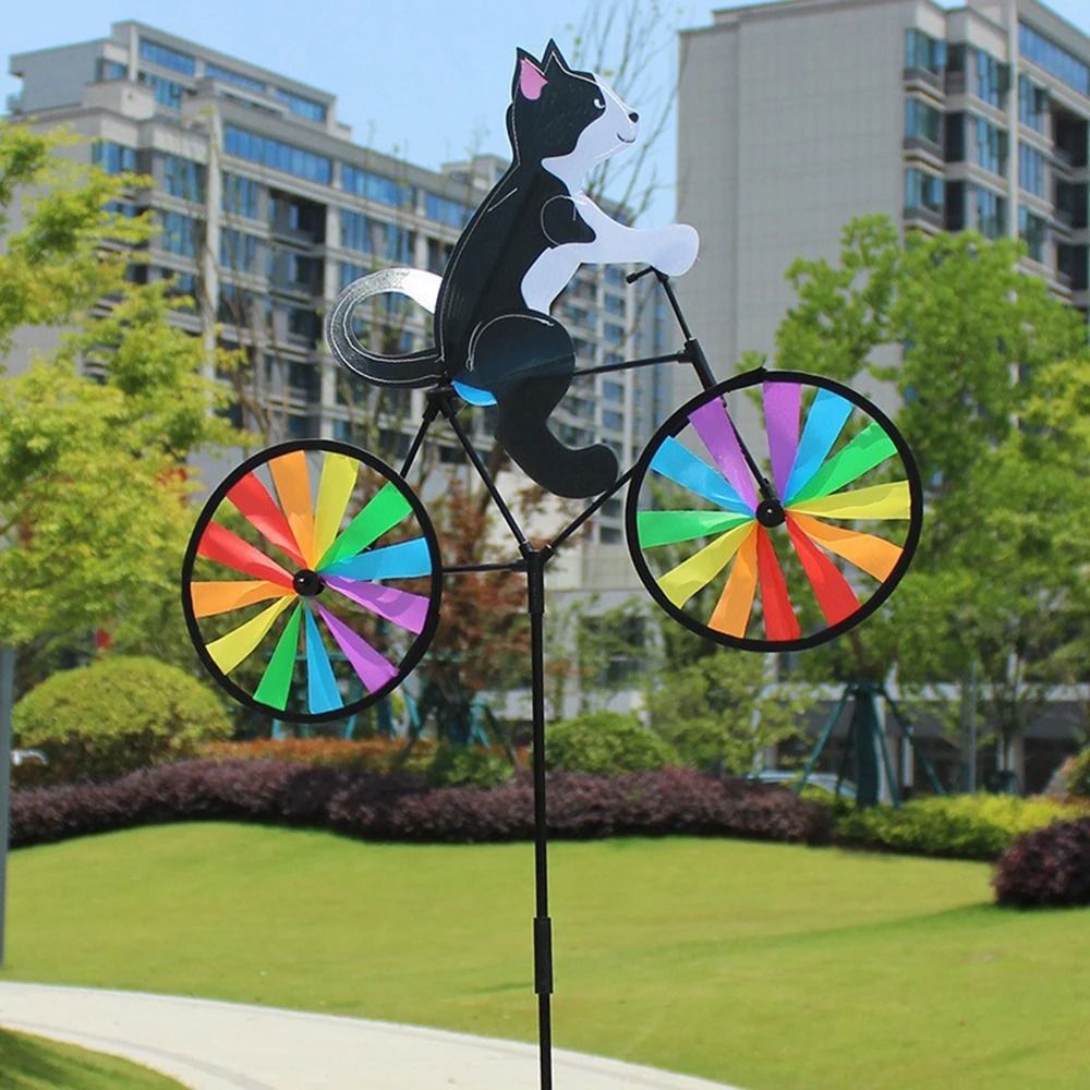 Cartoon Animal Bicycle Wind Spinner Garden Stake Outdoor Yard Decoration