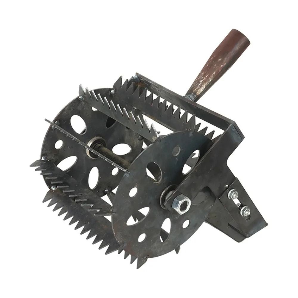Wheeled Hand Push Garden Weeder with Saw Tooth Blade for Fast Weed Removal and Soil Loosening