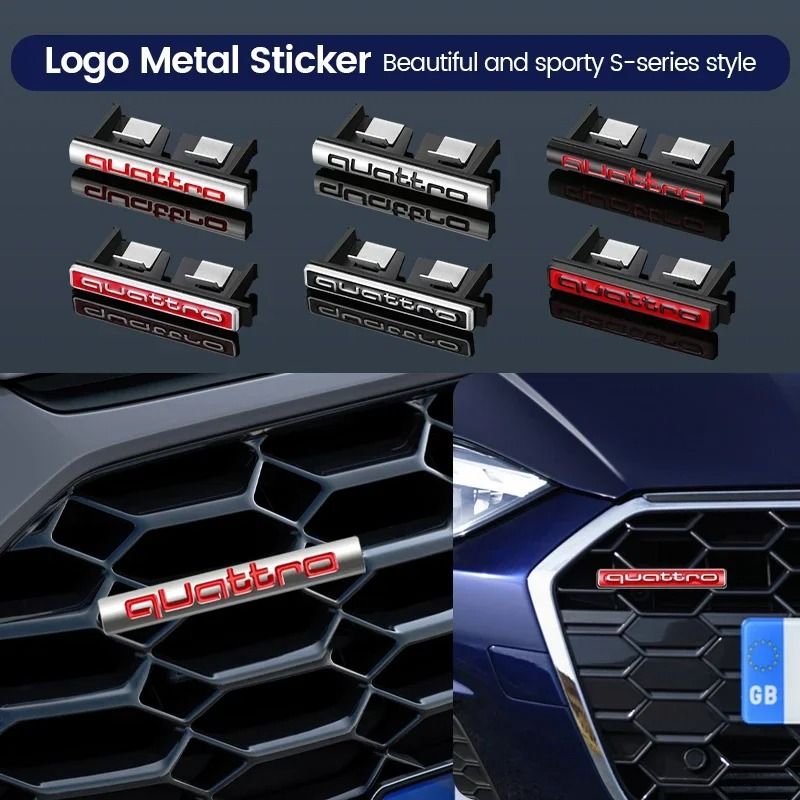 Metal Quattro Front Grill Badge Emblem | 3D Car Styling Sticker Decal for Audi A3 A4 A5 A6 Q3 Q5 Q7