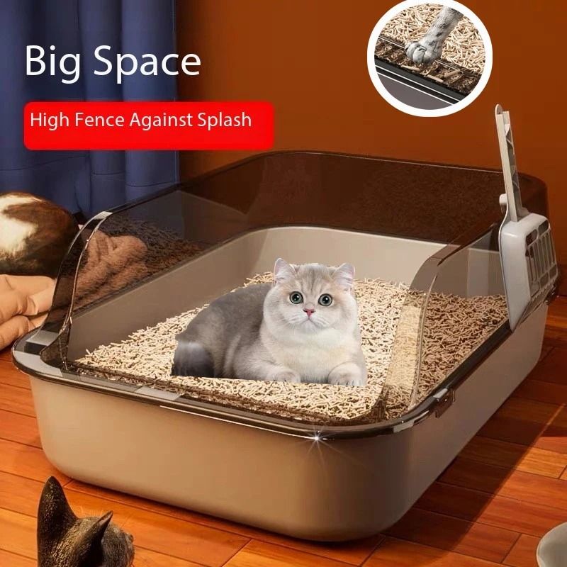 Semi Enclosed High Side Splashproof Cat Litter Box with Shield