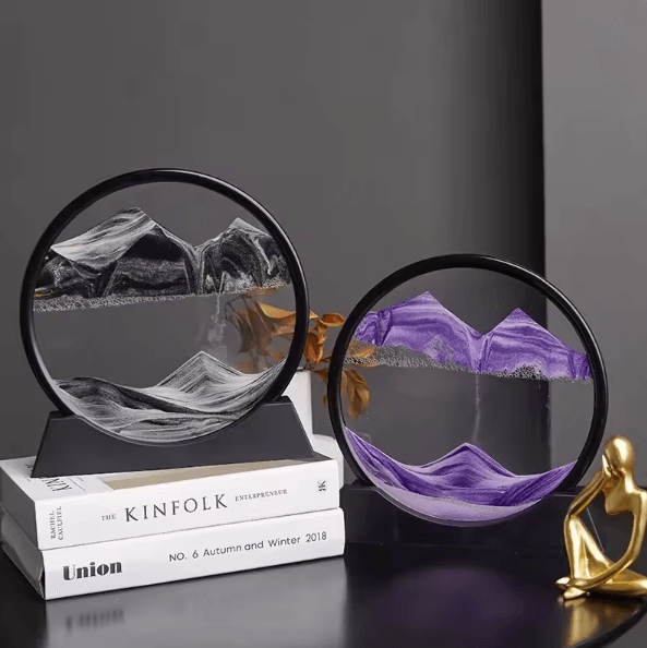 3D Moving Sand Art Picture – Round Glass Quicksand Flowing Sand Frame for Relaxing Home Office