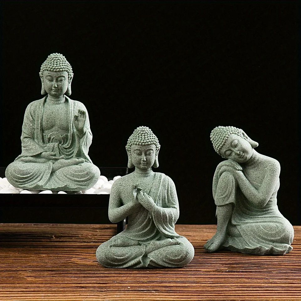 Zen-Serenity Mini Buddha Aquarium Statue – Green Sandstone Zen Fish Tank Decor