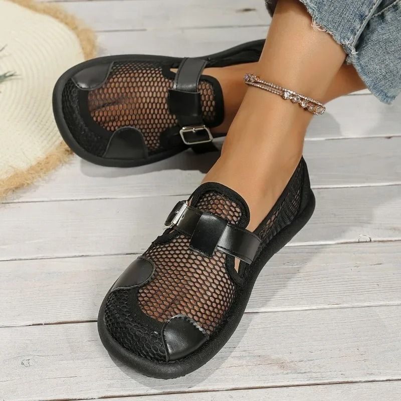 Womens Casual Mesh Flats with Buckle and Low Heel