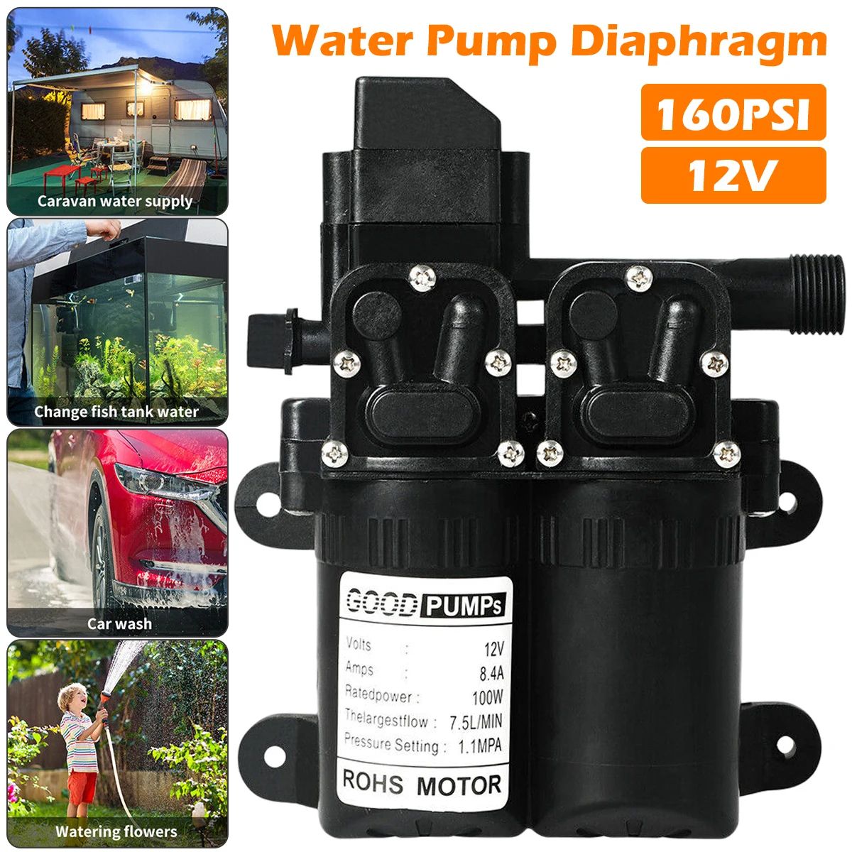 12V High Pressure Water Pump with Automatic Switch for RV Camping and Cleaning Use