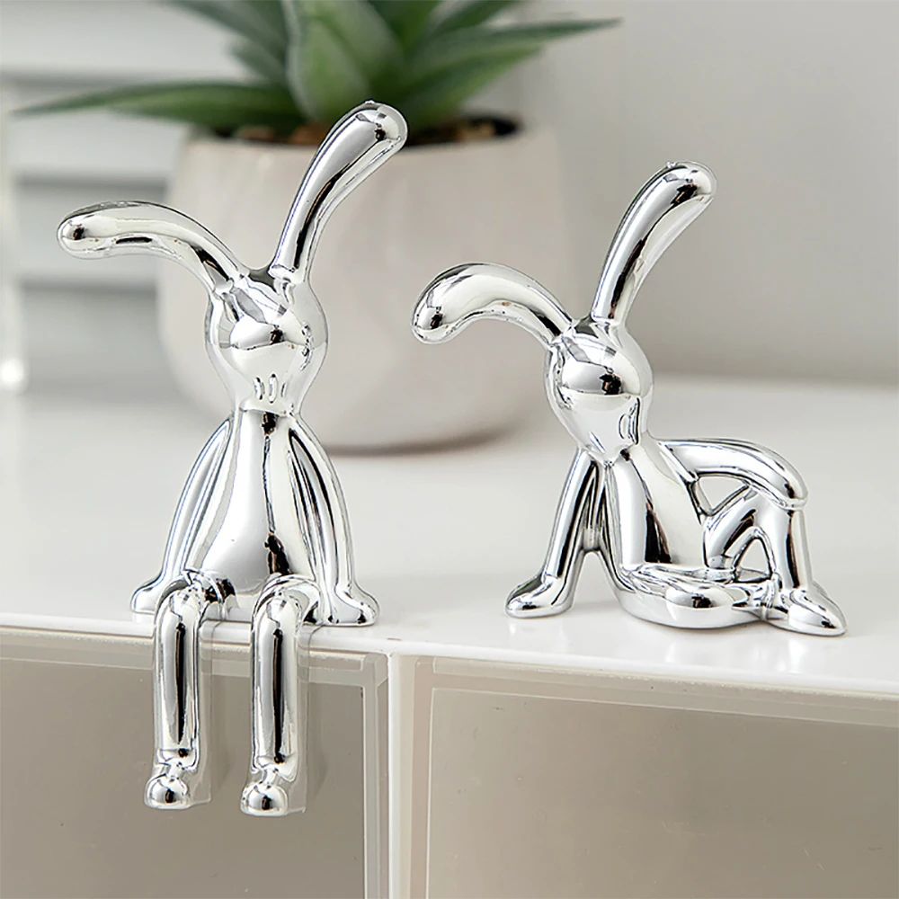 Long Eared Rabbit Double Statue Cartoon Decorative Ornament Set