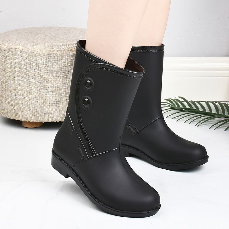 Mid Calf Non Slip Wear Resistance Waterproof Rain Boots - PVC Flat Round Toe Fashion Thermal Rain Shoes