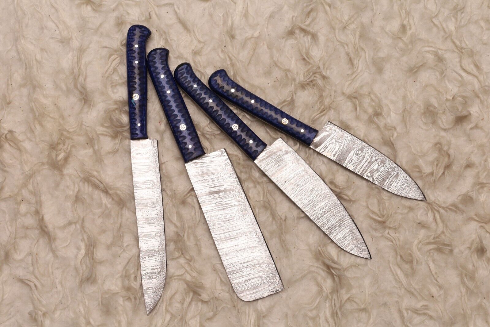 Authentic Handmade Damascus Steel Chef Set | Wooden Handle Cutlery