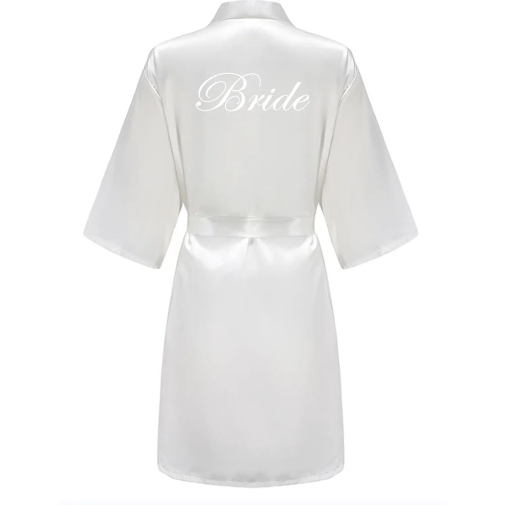 Grass Green Satin Bridal Party Robes With White Letter Bridesmaid Style