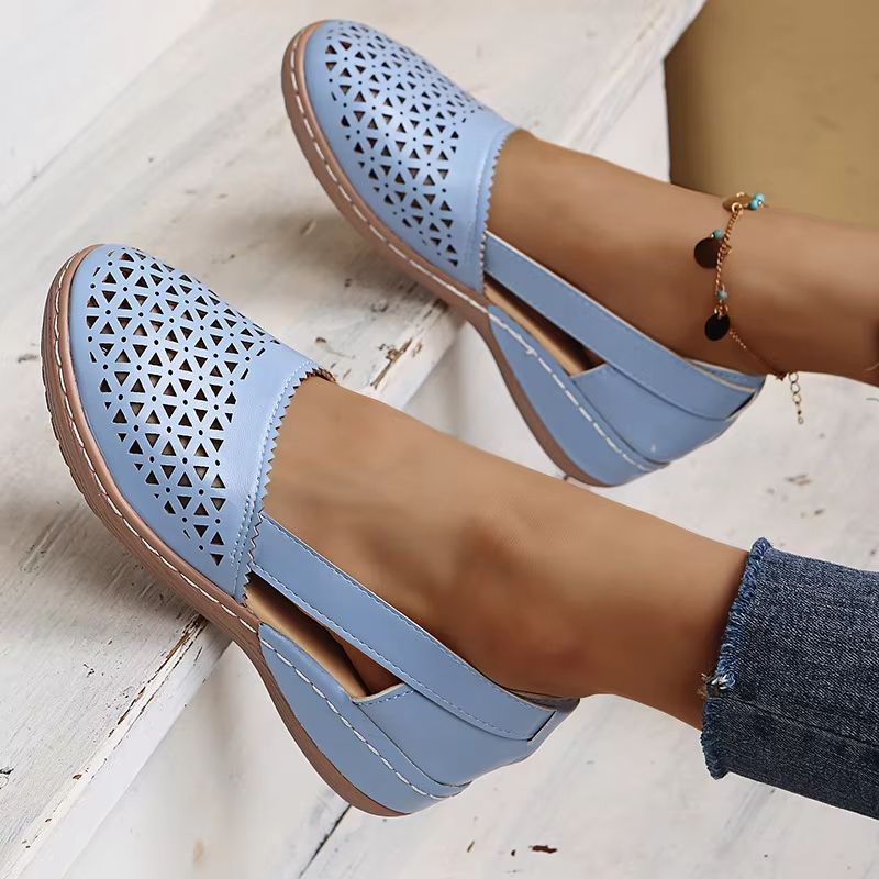 Womens Retro Mary Jane Summer Flat Sandals – Comfortable Round Toe Shoes with Button Detail