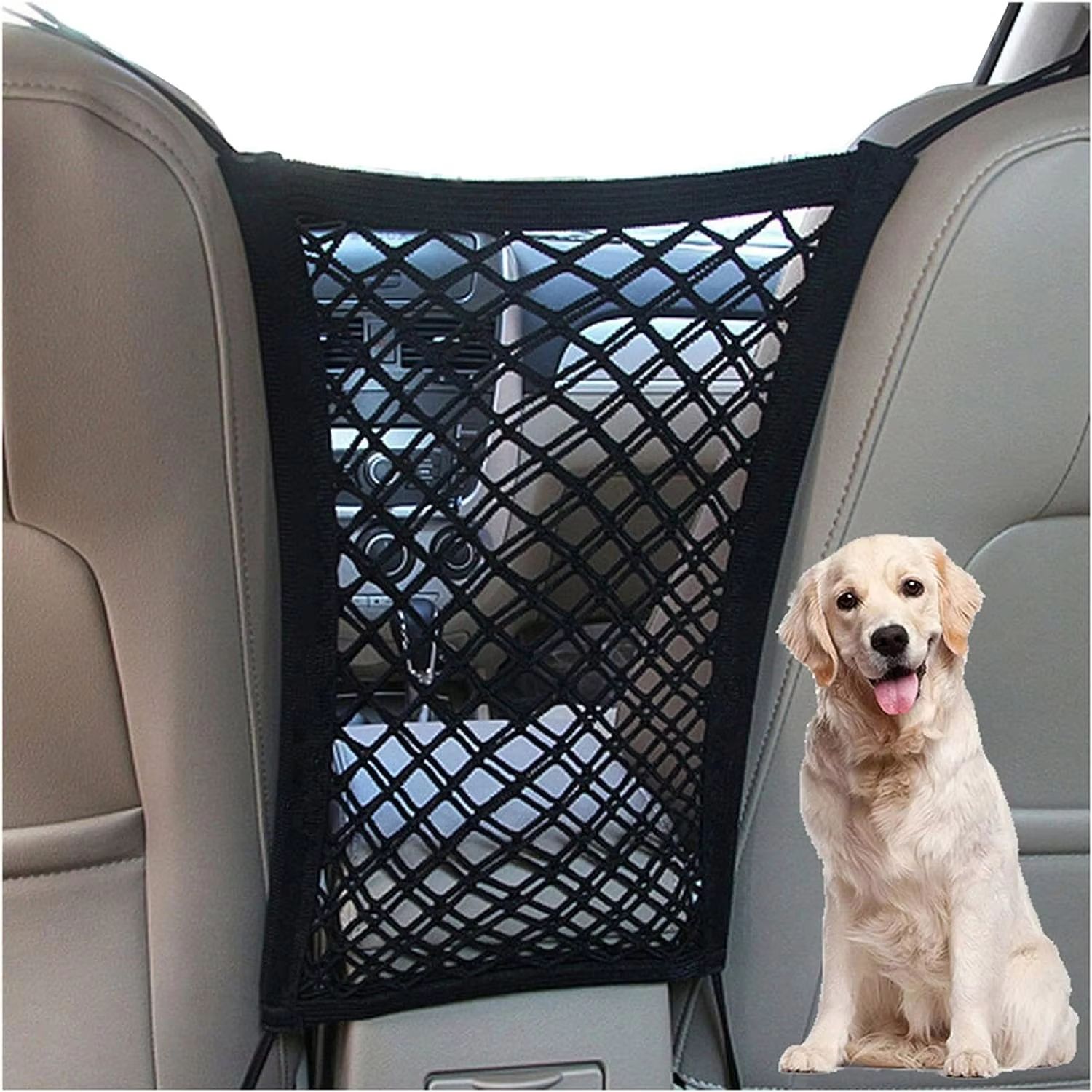 Dog Car Barrier Safety Mesh Net with Storage Bag – Back Seat Pet Protector