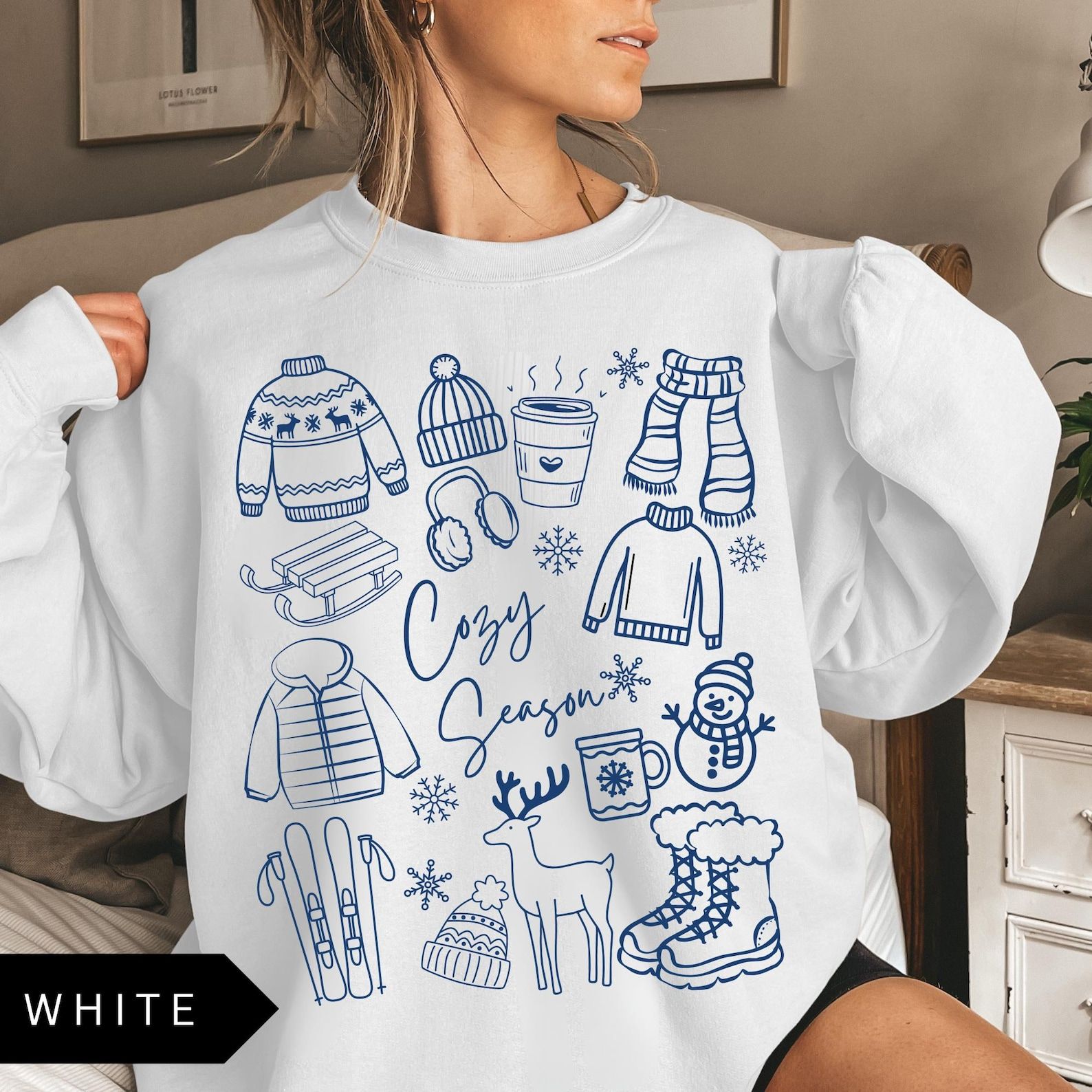 Cozy Season T shirt Winter Aesthetic Graphic Crewneck Cute Holiday Outfit Sweatshirt