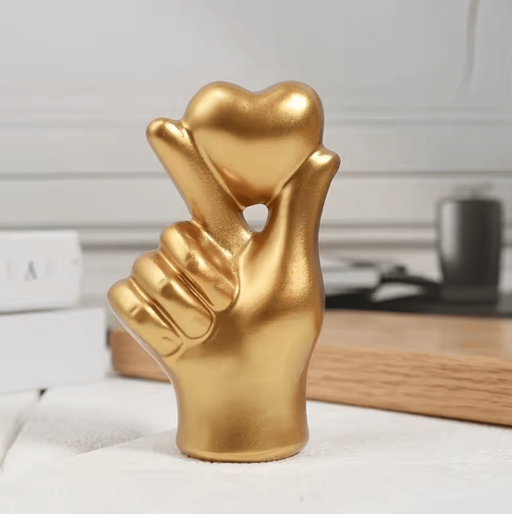 Modern Resin Love Gesture Ornament – Minimalist Heart Hand Sculpture Decor