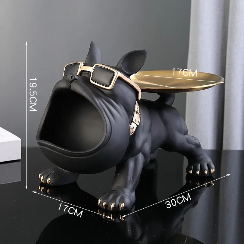 Bulldog Figurine Storage Box Resin Dog Statue Decorative Animal Organizer Home Decor