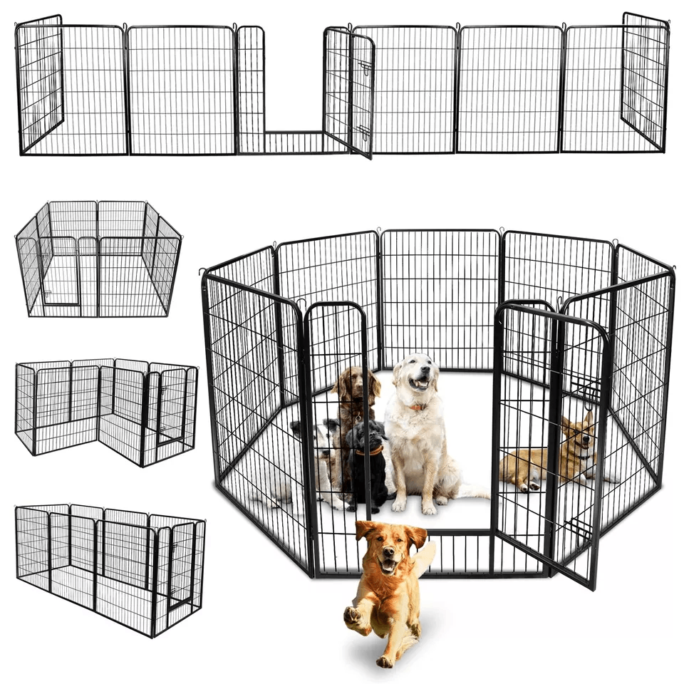 Metal Dog Playpen Pet Fence, Portable Puppy Exercise Pen for Indoor & Outdoor Use, Foldable Panel Heavy-Duty Crate