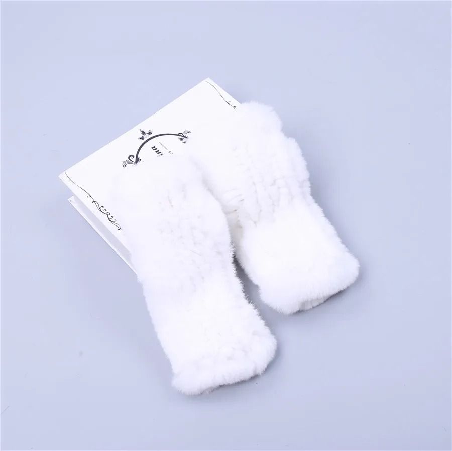Luxury Rex Rabbit Fur Fingerless Gloves Fluffy Womens Winter Wrist Warmers