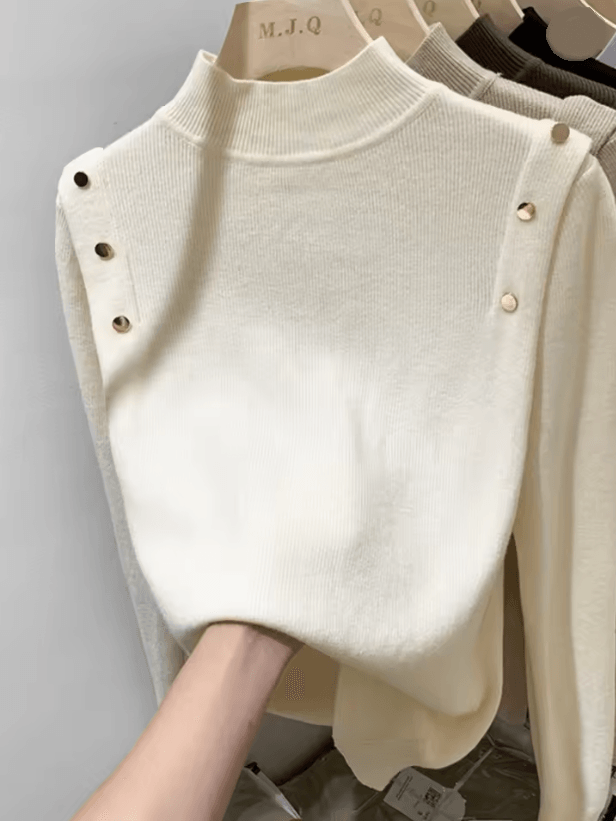 CozyCharm Womens Knitted Turtleneck Sweater with Button Detail